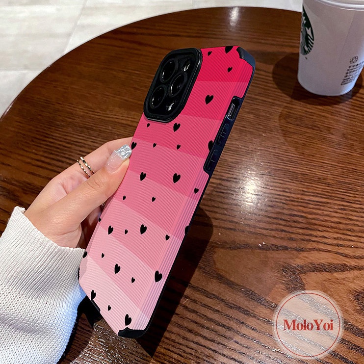 IPHONE Casing Ponsel Silikon Tahan Guncangan Cinta Hati Sederhana Untuk Iphone7 8 Plus XR X XS Max 7Plus 11 13 14 12 Pro Max Mewah Warna Gradasi Tekstur Kulit Lembut Tpu Cover