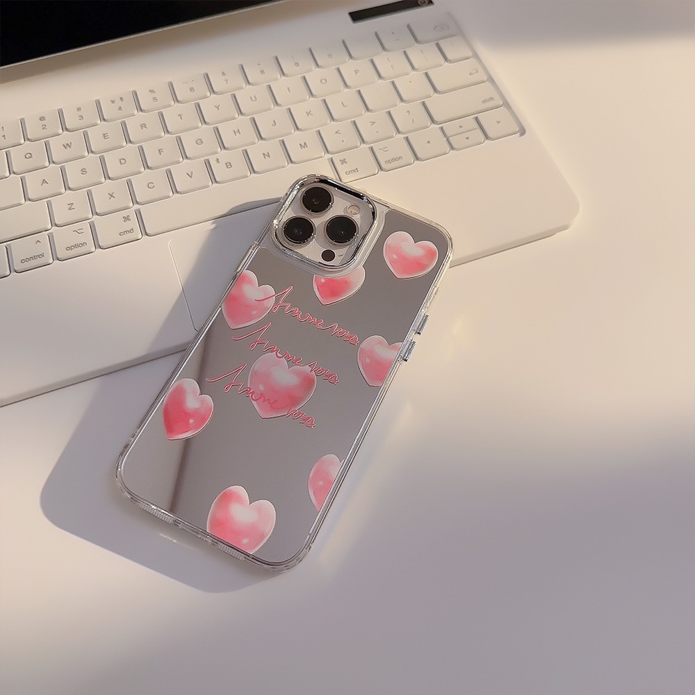 IPHONE Love YOU Red Heart Electroplated Camera Frame Phone Mirror Case Cover Untuk Iphone11 12 13 14 PRO MAX