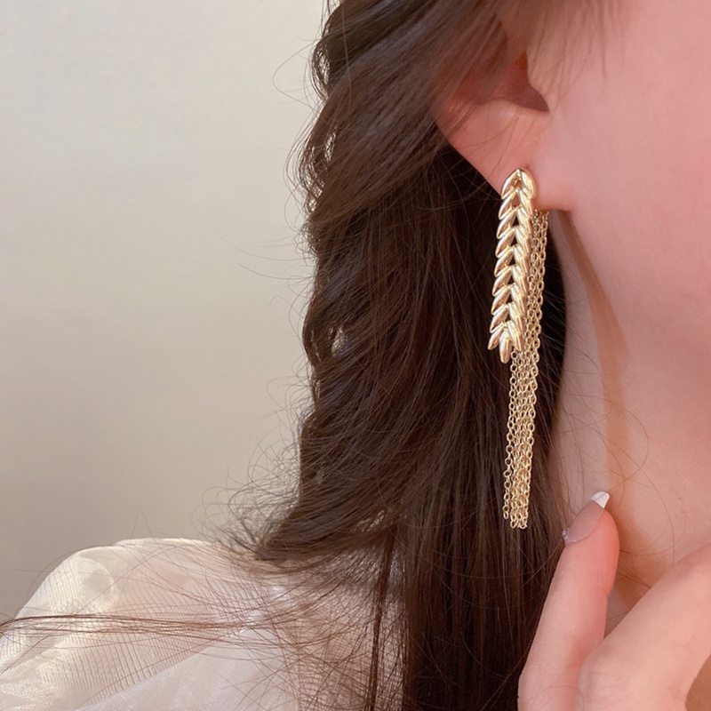 Jarum Perak Emas Gandum Fringe Menjuntai Anting Gaya Logam Panjang Stud Earrings Fashion Perhiasan Baru Untuk Wanita Gadis Aksesoris