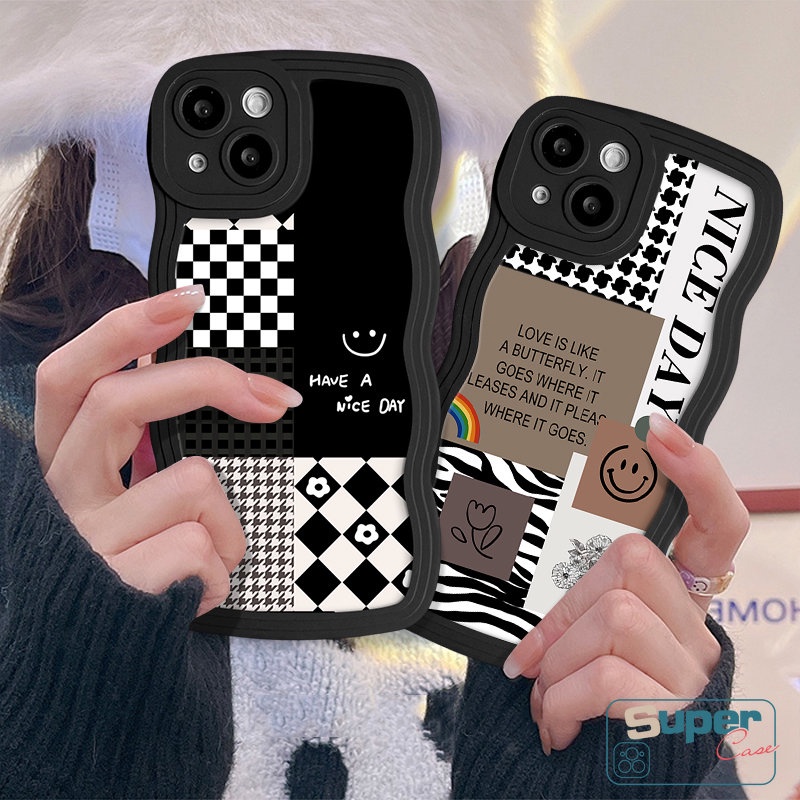 Untuk Infinix Hot 12 11 10 9 Play Smart 6 4 5 Plus Note 12 G96 10 Pro Hot 9 10s 20 12i 10 12 Pro 11s 20s 8 10Lite Wavy Edge Houndstooth Pola Penyambungan Berlian Kisi Smiley Case