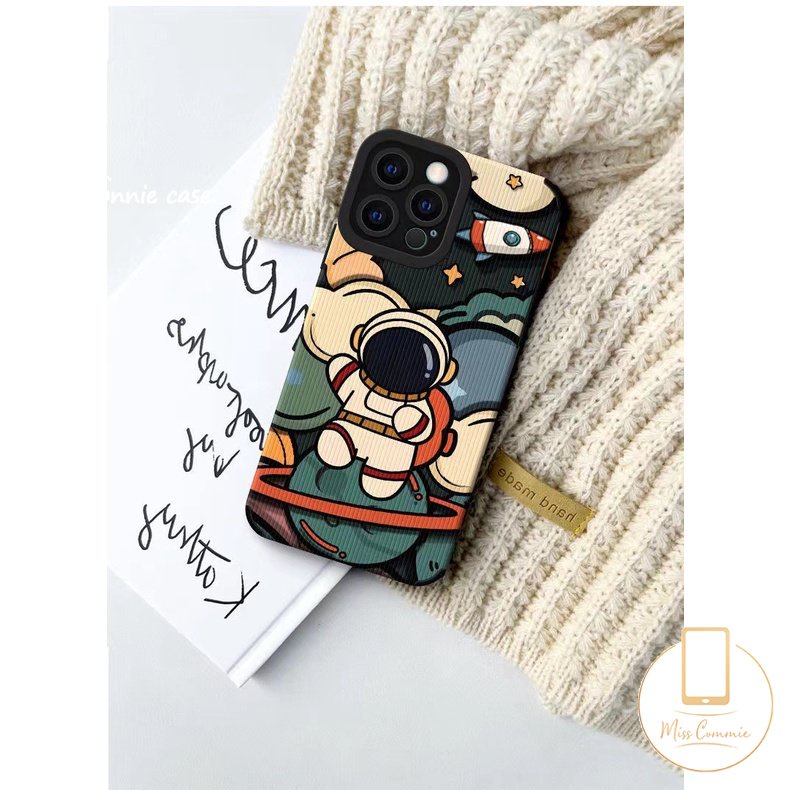 IPHONE Case Astronot Kartun Lucu Kompatibel Untuk Iphone14 11 13 12 Pro MAX 7Plus XR X 7 8 Plus XS MAX Tekstur Kulit Mewah Trendi Merek NASA Silikon Soft Cover