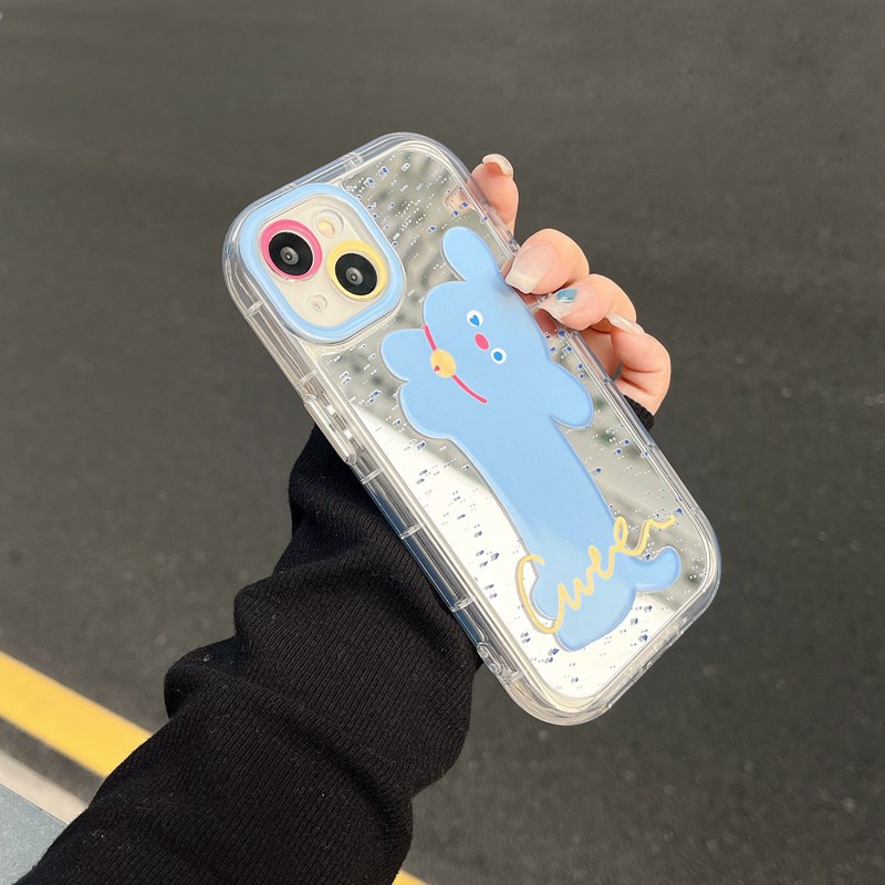 【Ice Cream Mirror】Soft Case IPhone 11 12 13 14 Pro Max Women's Gift Cute Blue Pet Puggy Dog Clear Phone Case Make up