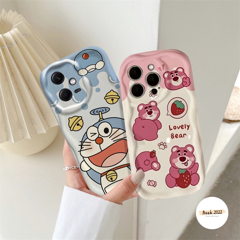 IPHONE Kartun Doraemon Case Kompatibel Untuk Iphone6 6S 7 8 Plus XR 11 Pro MAX 12 14 13 Pro MAX X XS MAX Cute Manyo Bear 3D Wavy Curved Edge Glossy Airbag Shockproof Couples Soft Cover