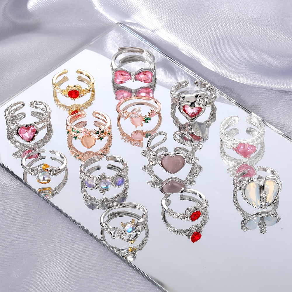 Cahaya Mewah Cinta Malaikat Zirkonia Cincin Perempuan Niche Desain Senior Rasa Pasangan Cincin Vintage Ins Jari Cincin Perhiasan