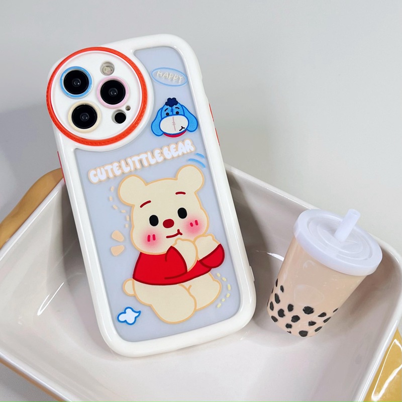 Circular Camera Protect Cream Soft Case IPhone 11 13 12 14 PRO Max Phone Case for Women Girl Cute Lotso Winnie the Bear Strawberry Bear