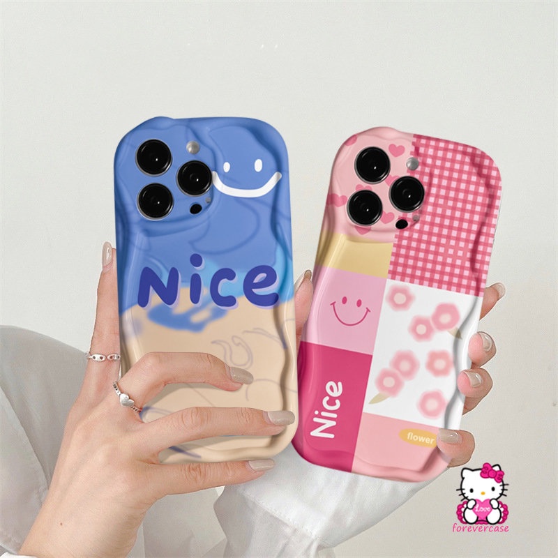 Casing Tepi Melengkung Bergelombang 3D Untuk Redmi A1 9A 9 9T 9C NFC 10C 10 A2 10A Redmi Note8 11 10s 9 10 Pro Max Plus 11s POCO M3 Motif Kotak-Kotak Huruf Simple Smile Bunga Pink Soft Cover