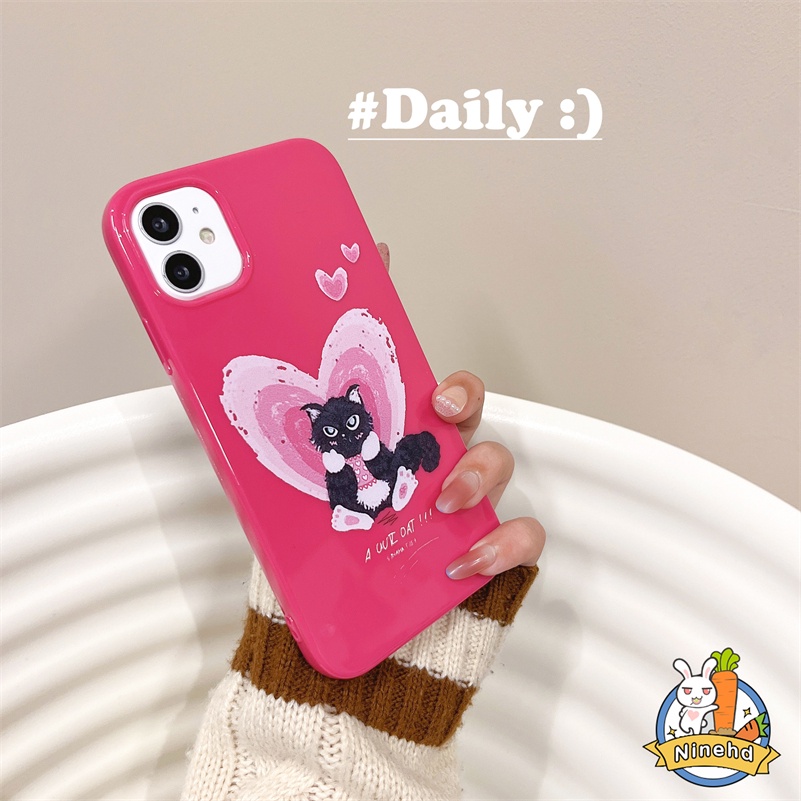 IPHONE Casing Kompatibel Untuk Iphone14 13 12 11 Pro Max X Xr Xs Max8 7 6 6s Plus SE 2020 Rose Red Heart Love Cute Cat Phone Case Shockproof Silikon Lembut Anti Gores Cover Pelindung