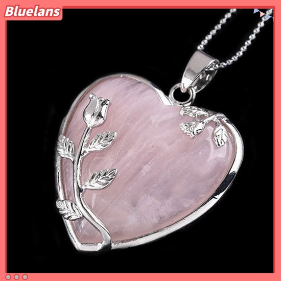 [BLS] Wanita Rose Quartz Alloy Bunga Kalung Liontin Hati Hias Pesona Perhiasan