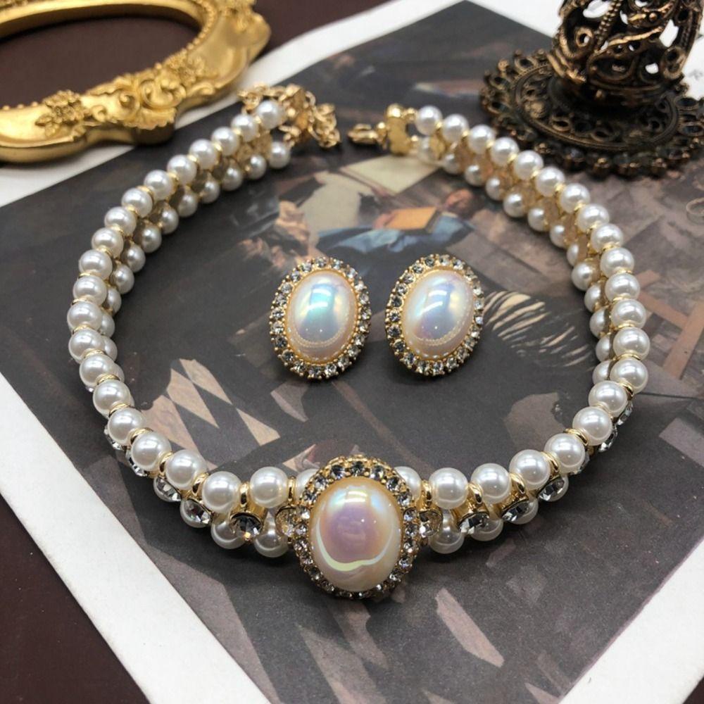 Set Perhiasan Mutiara Agustina Mewah Baroque Neckchain Aksesoris Perhiasan Gaya Korea Choker Temperamen|Anting Mutiara