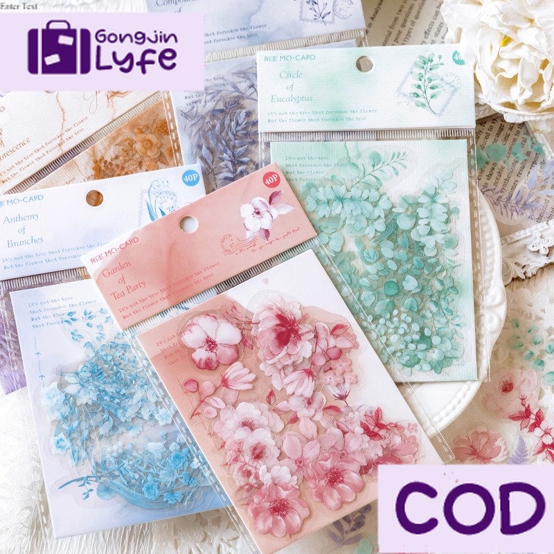 

[Gongjin] 40pcs Mo PET Flower Sticker / Stickers Stiker DIY Scrapbook Bujo Bullet Journaling Scrapbook Hiasan Buku Diary Diari Tahan Anti Air Waterproof Botol Minum
