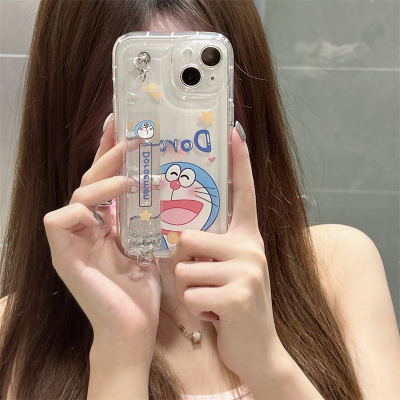 IPHONE Casing Kartun Transparan Cocok Untuk Iphone14 13 12 11 Pro Max Doraemon Mobile Wristband Protection Case