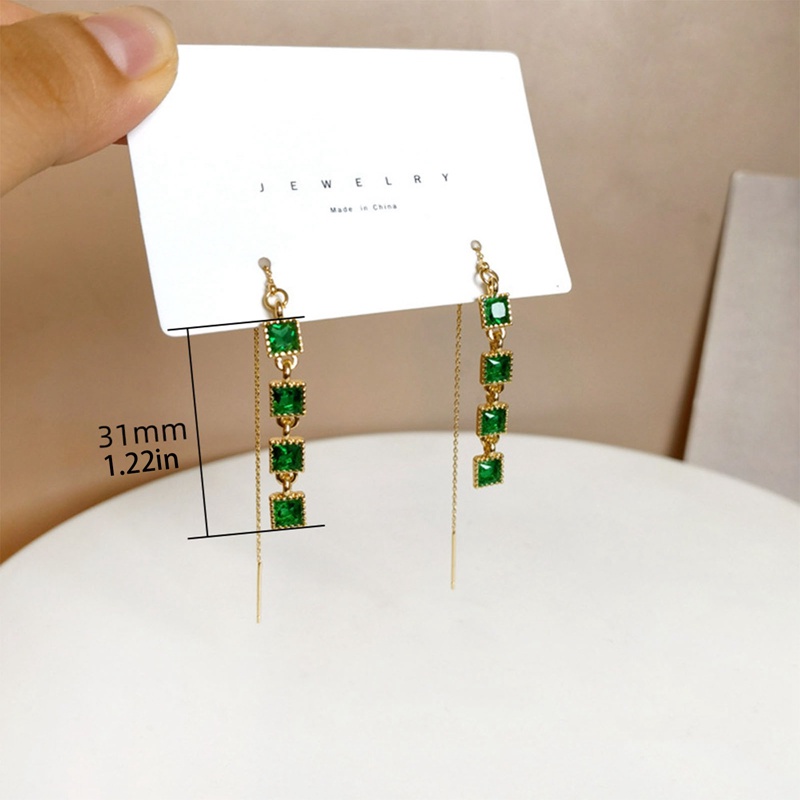 Wanita Kawat Anting Gantung Persegi Hijau Cubic Zircon Earrings Untuk Pesta Pernikahan Korea Fashion Perhiasan