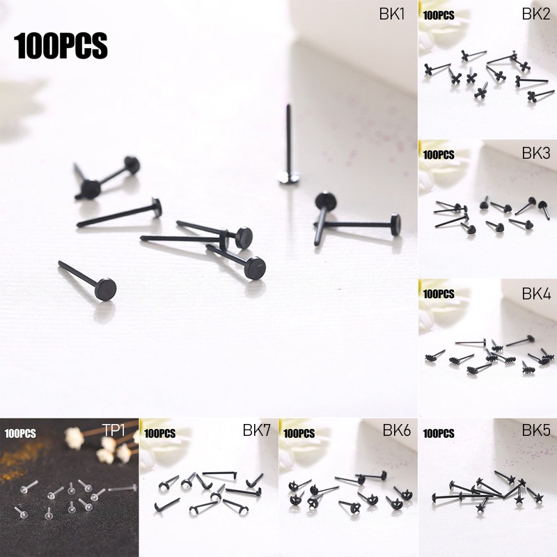 100pcs Anting Plastik Tak Terlihat Kosong Pin Stud Kepala Kecil Anting Posting Temuan Perhiasan DIY Perlengkapan