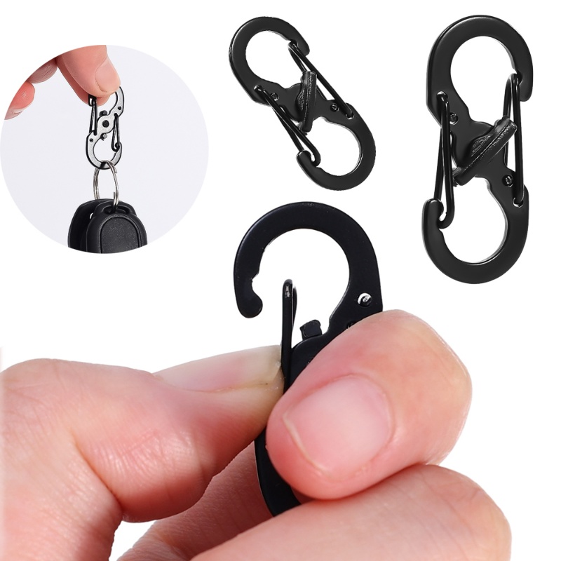 Gantungan Kunci Hitam Kait Bahan Aluminium Alloy 8-bentuk Carabiner/Aksesoris Luar Ruangan Rumah Gesper Untuk Camping Hiking Traveling Ransel