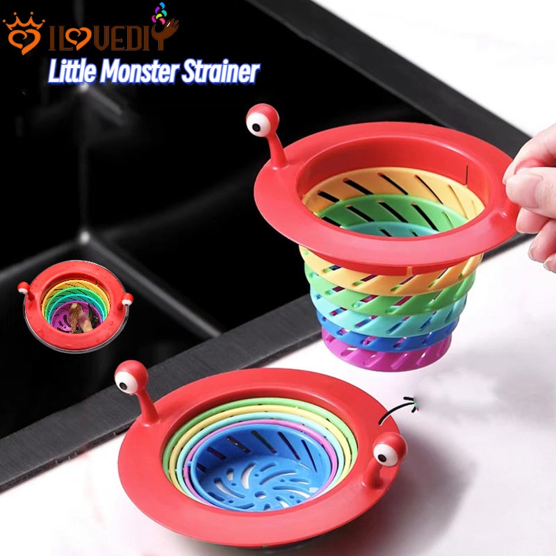 Anti Bau Anti Sumbat Serba-Serbi Trapper Wastafel Yang Dapat Ditarik Sisa Makanan Saringan Rainbow Little Monster Drain Filter Baskom Cuci Lantai Rambut Penangkap Bulu