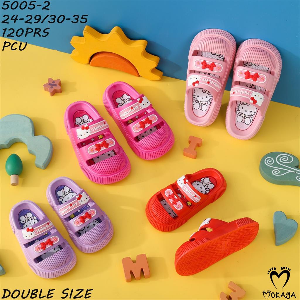 Sandal Slop Jelly Anak Cewek Ban 2 Motif Pita Hello Kitty 3D Super Empuk Tebal Pretty Cute Kekinian  Import Mokaya / Size 24-35 (5005-2)