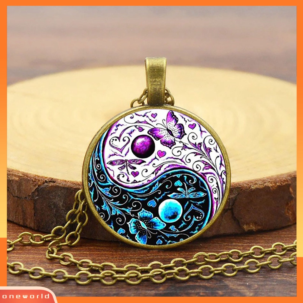 [ONE] Tai Chi Liontin Unisex Kalung Gaya China Fashion Jewelry Kalung Sweater Motif Kupu-Kupu Dua Warna Untuk Halloween