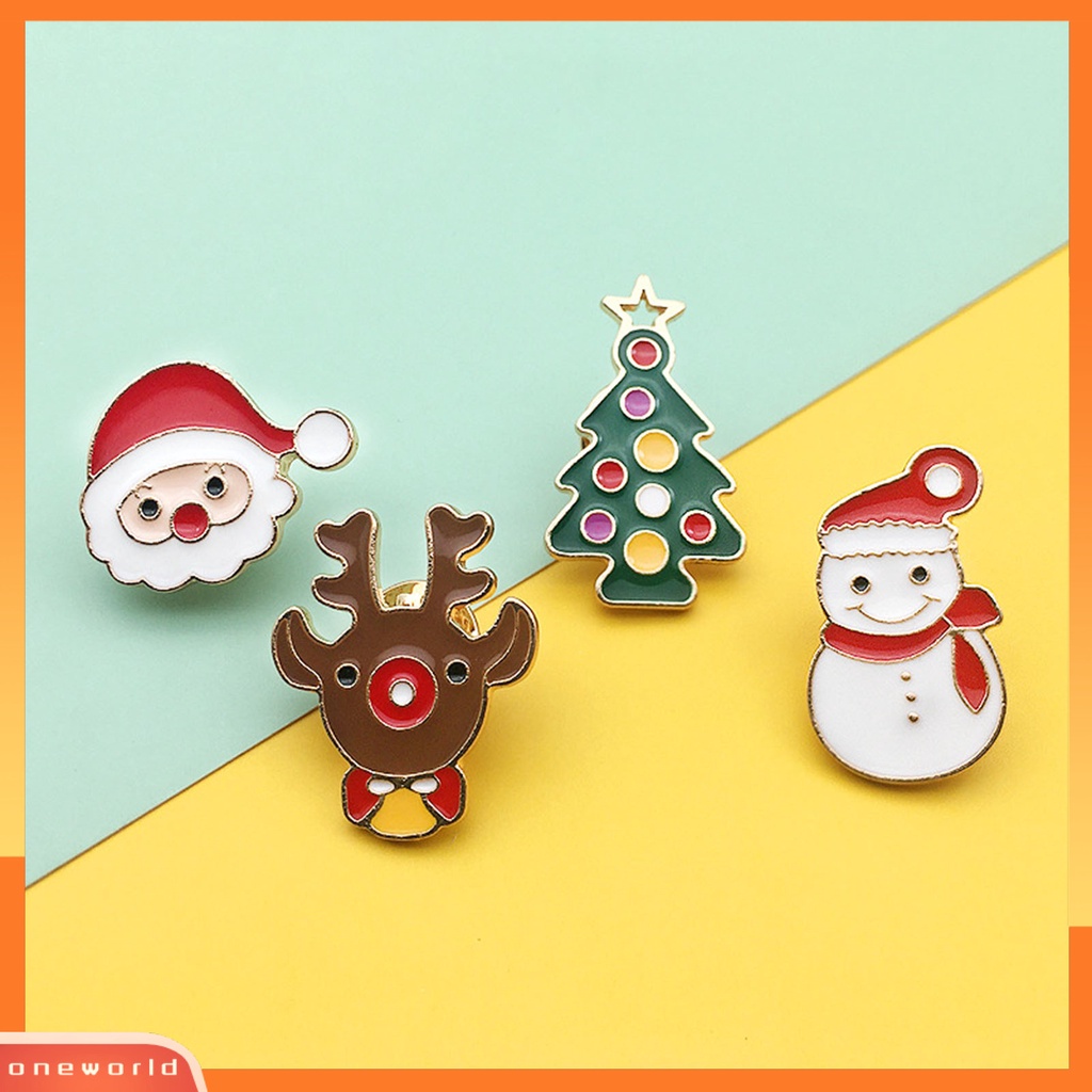 [ONE] Bros Natal Lucu Kartun Enamel Festival Dekoratif Electroplating Perhiasan Hadiah Unisex Santa Claus Xmas Pohon Rusa Salju Lencana Topi Denim Kerah Pin Aksesoris