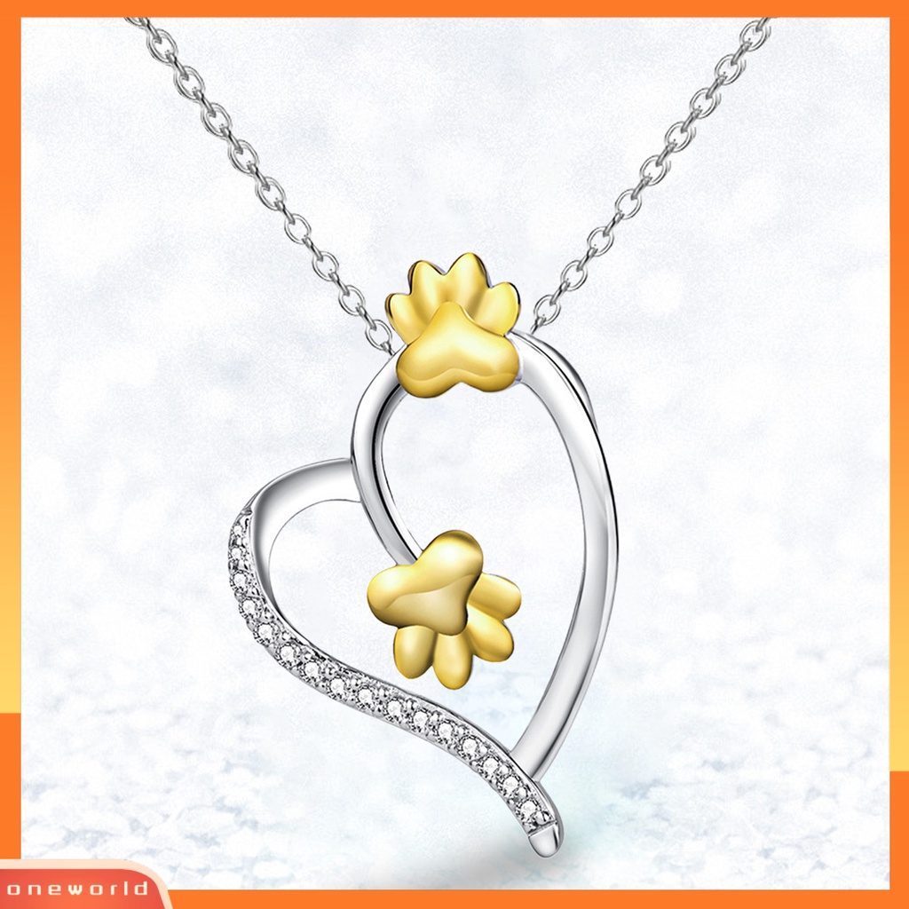 [ONE] Wanita Kalung Perak Disepuh Hadiah Ideal Fashion Perhiasan Berlian Imitasi Cinta Hati Kalung Rantai Kaki Anjing Untuk Pacaran