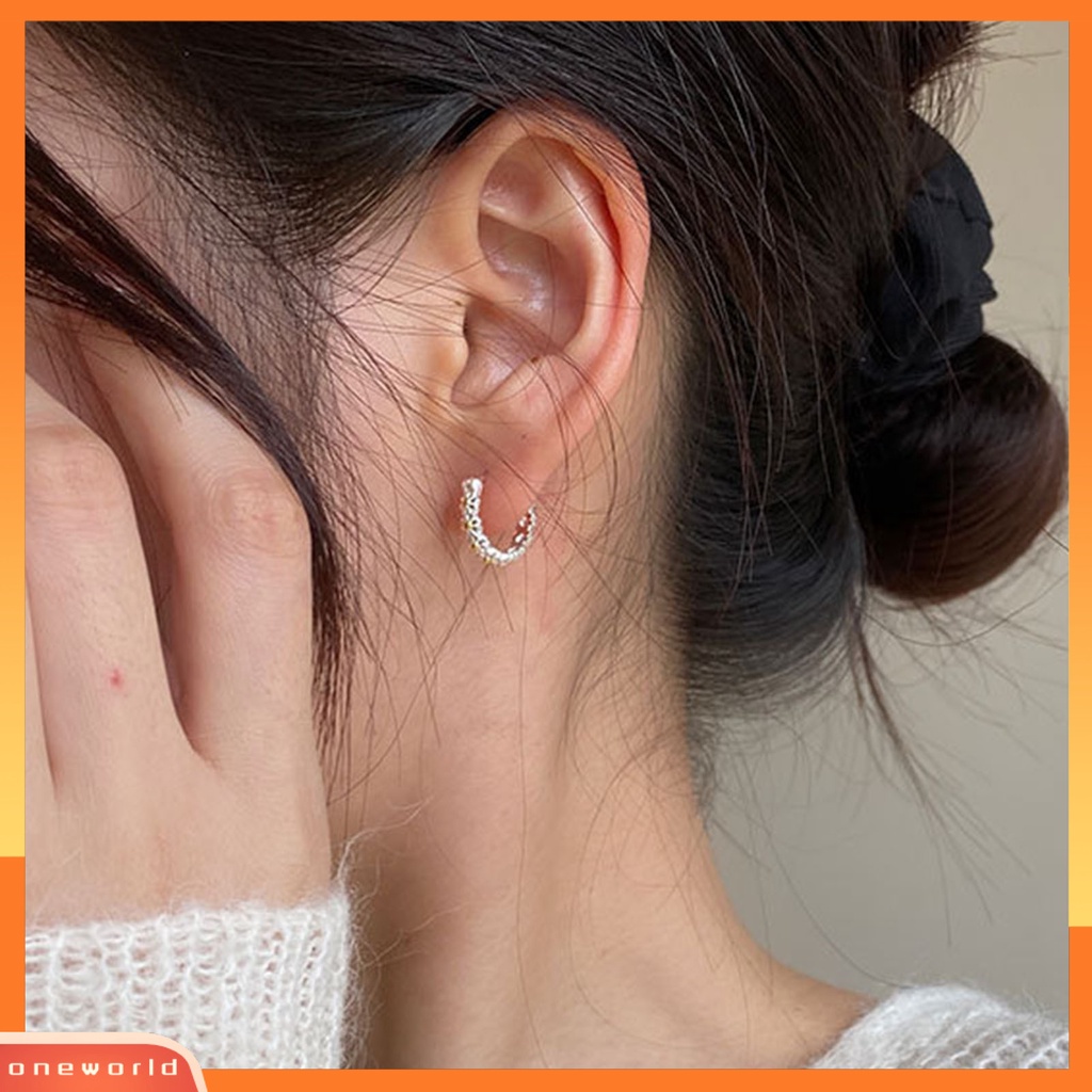 [ONE] 1pasang Anting Lingkaran Berkilau Geometris Bulat Lingkaran Bunga Temperamen Wanita Bulat Telinga Huggie Earrings Perhiasan Aksesori