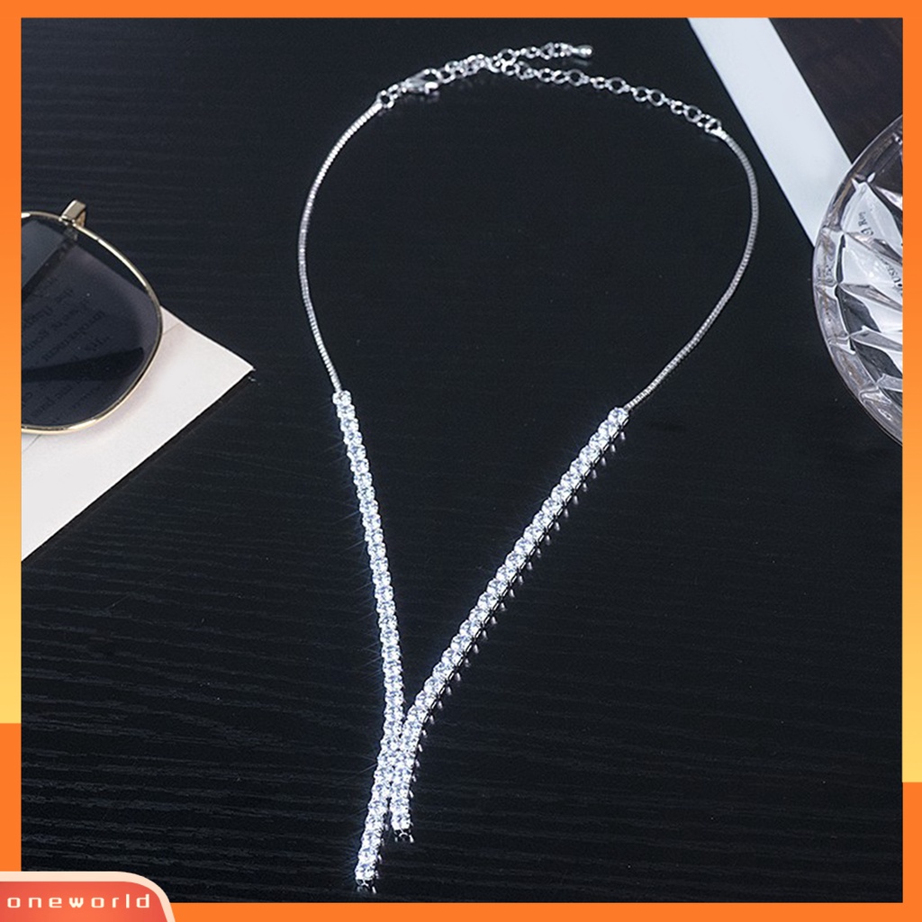 [ONE] 1set Anting Pengantin Mewah Mengkilap Pengerjaan Indah Berlian Imitasi Menawan Berdandan Gloss Tinggi Pernikahan Bersinar Cubic Zirconia Kalung Pesta Perhiasan