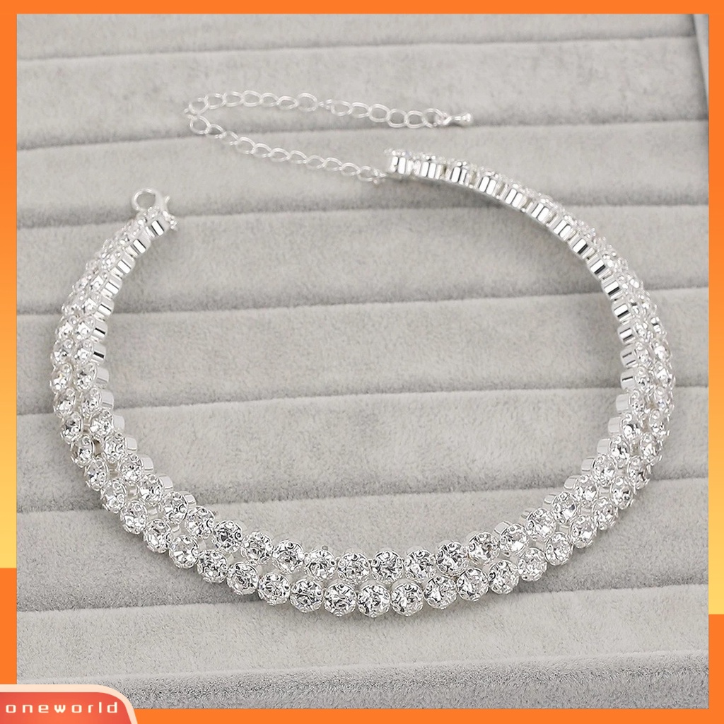 [ONE] 1set Set Perhiasan Berlian Imitasi Elegan Untuk Wanita Alloy Kristal Imitasi Choker Kalung Anting Gelang Ideal Untuk Pesta Pernikahan Pengantin