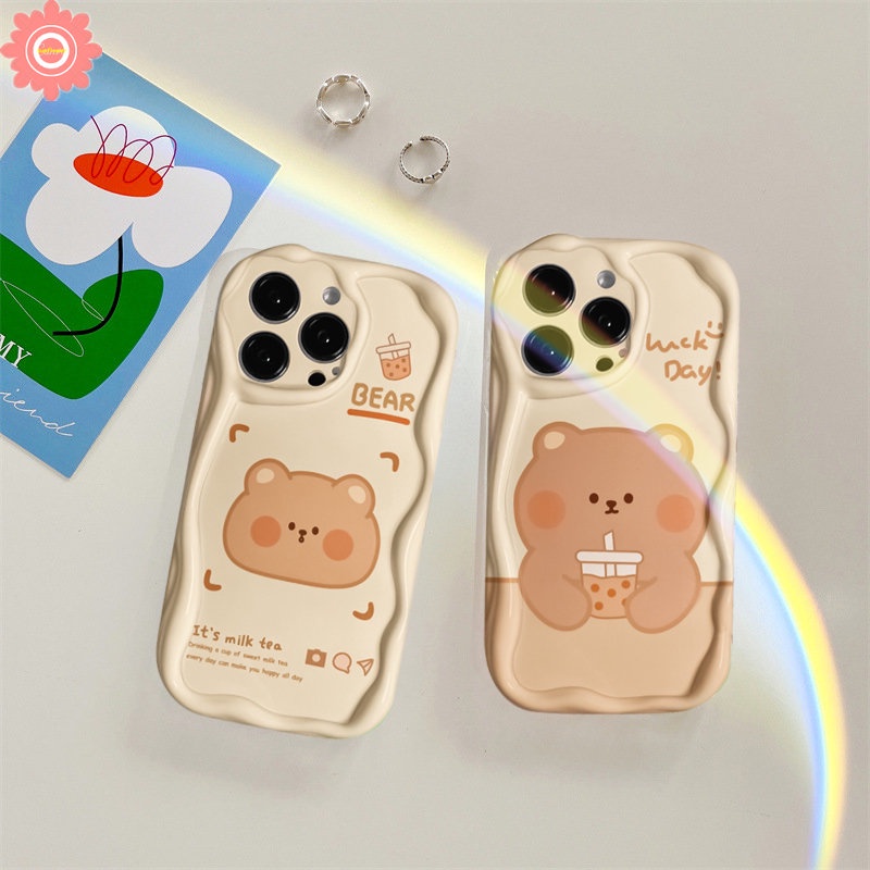 Kartun Milk Tea Bear Casing Lucu Untuk Redmi Note12 8 9 10s 11 11s 10 Pro Max 10Pro Redmi 10 A2 9C NFC 10C 10A A1 9T 9 9A POCO M3 Soft Tpu 3D Wavy Curved Edge Case Cover