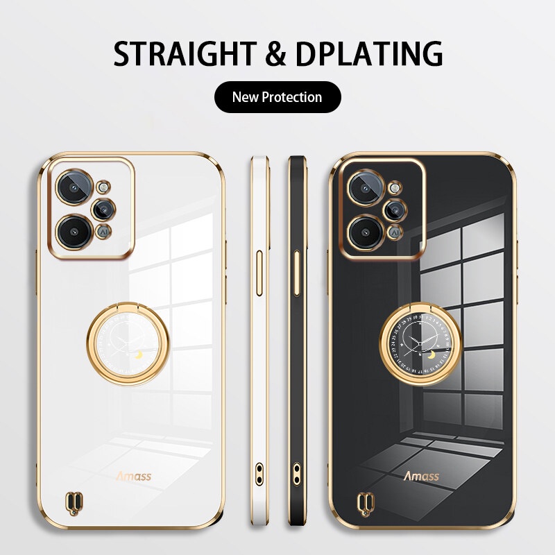 Andyh Casing Ponsel Silikon Ultra Tipis Untuk OPPO Realme C31 4G Deluxe Fall Protection Gold Band Dengan Cincin Jam Dan Lanyard Gratis