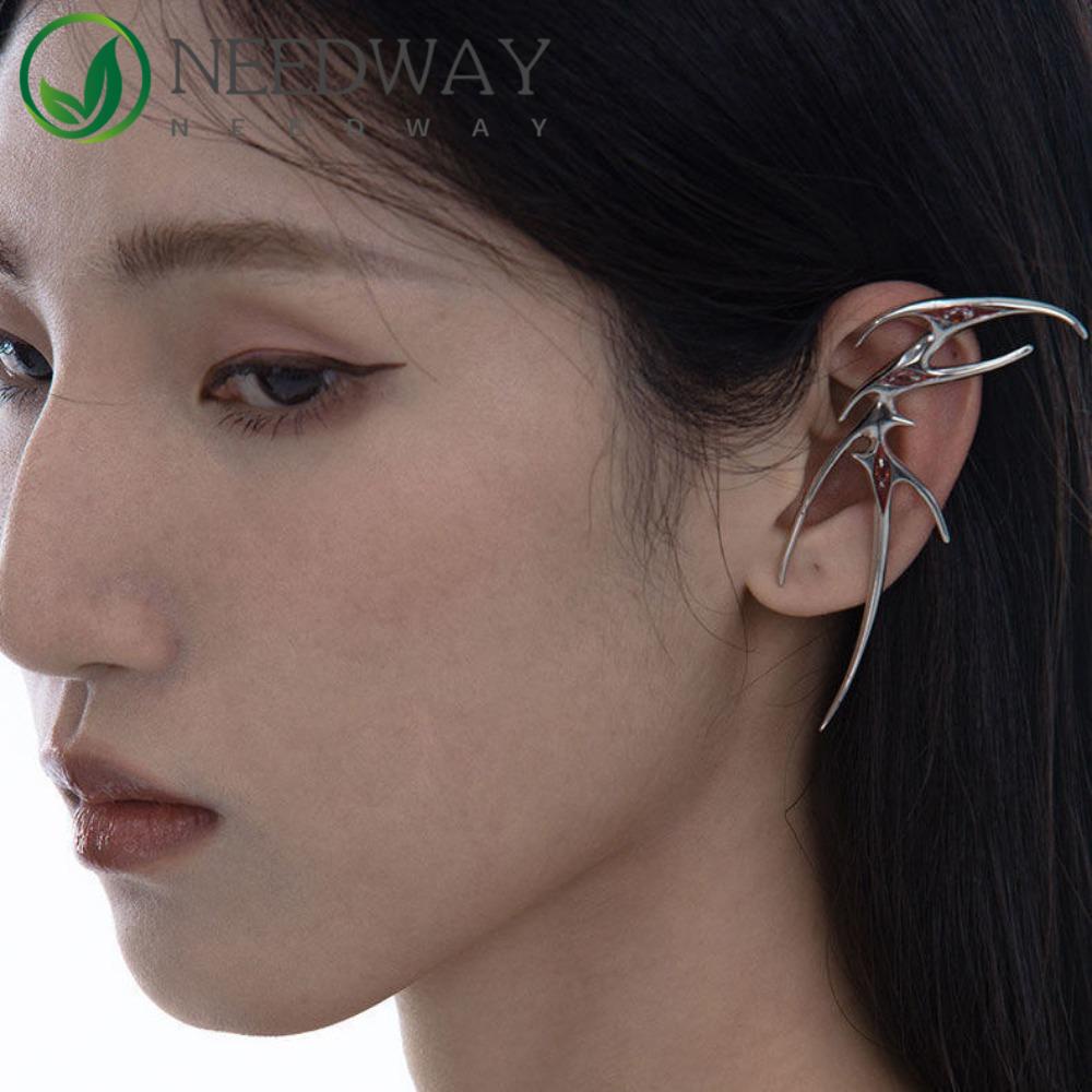 Needway   Wanita Elf Anting Kepribadian Mewah Keren Unik Drop Oil Temperamen Kupu-Kupu Telinga Klip