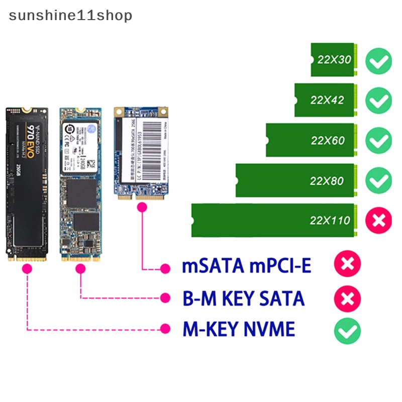 Sho NVMe USB Adapter M.2 NVMe to USB 3.1 SSD Adapter 10Gbps USB3.1 Gen 2rtl9210 Chip Untuk Kunci M2 NVMe 2230 2242 2260 2280 M.2 SSD N