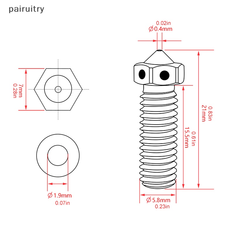 Prt 0.4 /0.6 /0.8 /1.0 /1.2mm Volcano Nozzle Brass Nozel Print Head Untuk Ender Printer PRT