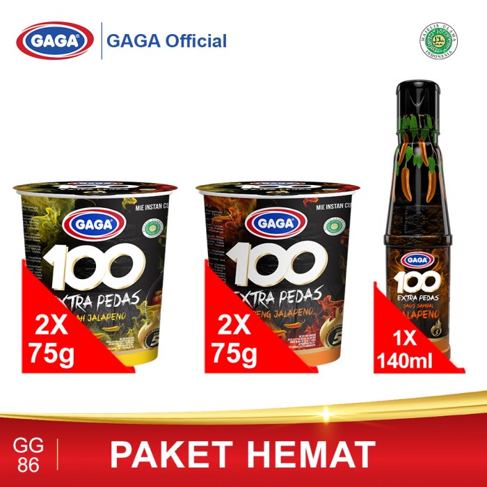 

GAGA 100 Extra Pedas Saus Sambal Jalapeno 135ml, 2 pcs Mie Cup (GG86)