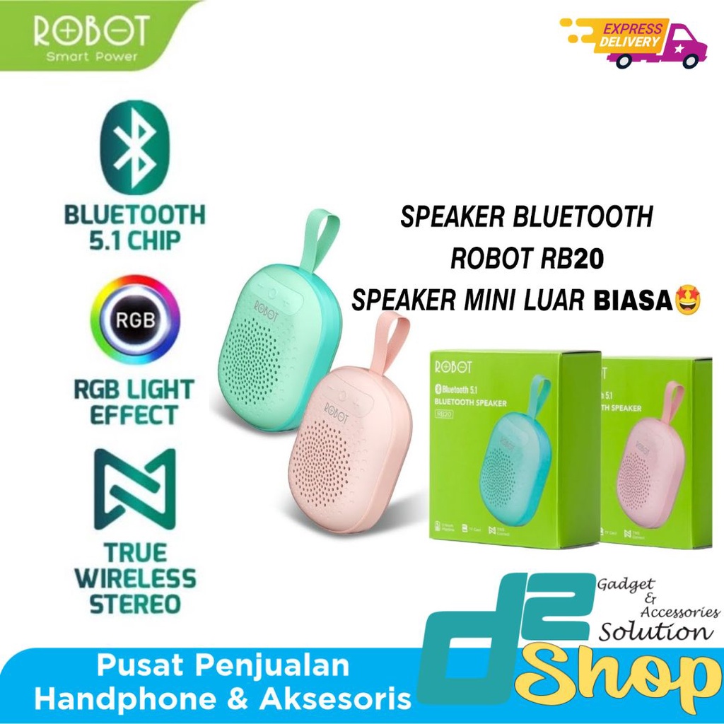 ROBOT RB20 Speaker Bluetooth 5.1 TWS Portable Speaker Aktif Mini