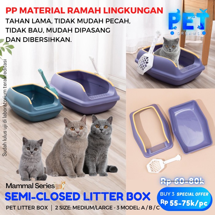 CAT LITTER BOX TOILET TEMPAT PUP BAK PASIR KECIL JUMBO KOTAK LITER POOP KUCING KITTEN SEROKAN SEKOP