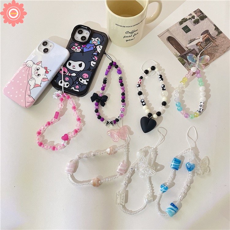 Korea Fashion Kelinci Lucu Beruang Ikatan Simpul Bunga Mutiara Imitasi Manik-Manik Ponsel Rantai Ponsel Lanyard Aksesoris Phone Charms