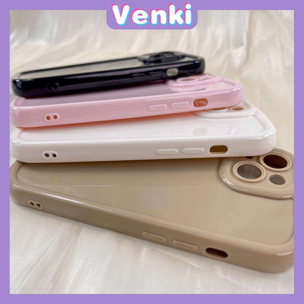 VENKI - Untuk iPhone 14 Pro Max iPhone Case Gloss Cream Warna Sedang Lucu Airbag Shockproof Case Perlindungan Kamera Pink Putih Hitam Kompatibel dengan iPhone 13 Pro max 12 Pro Max 11