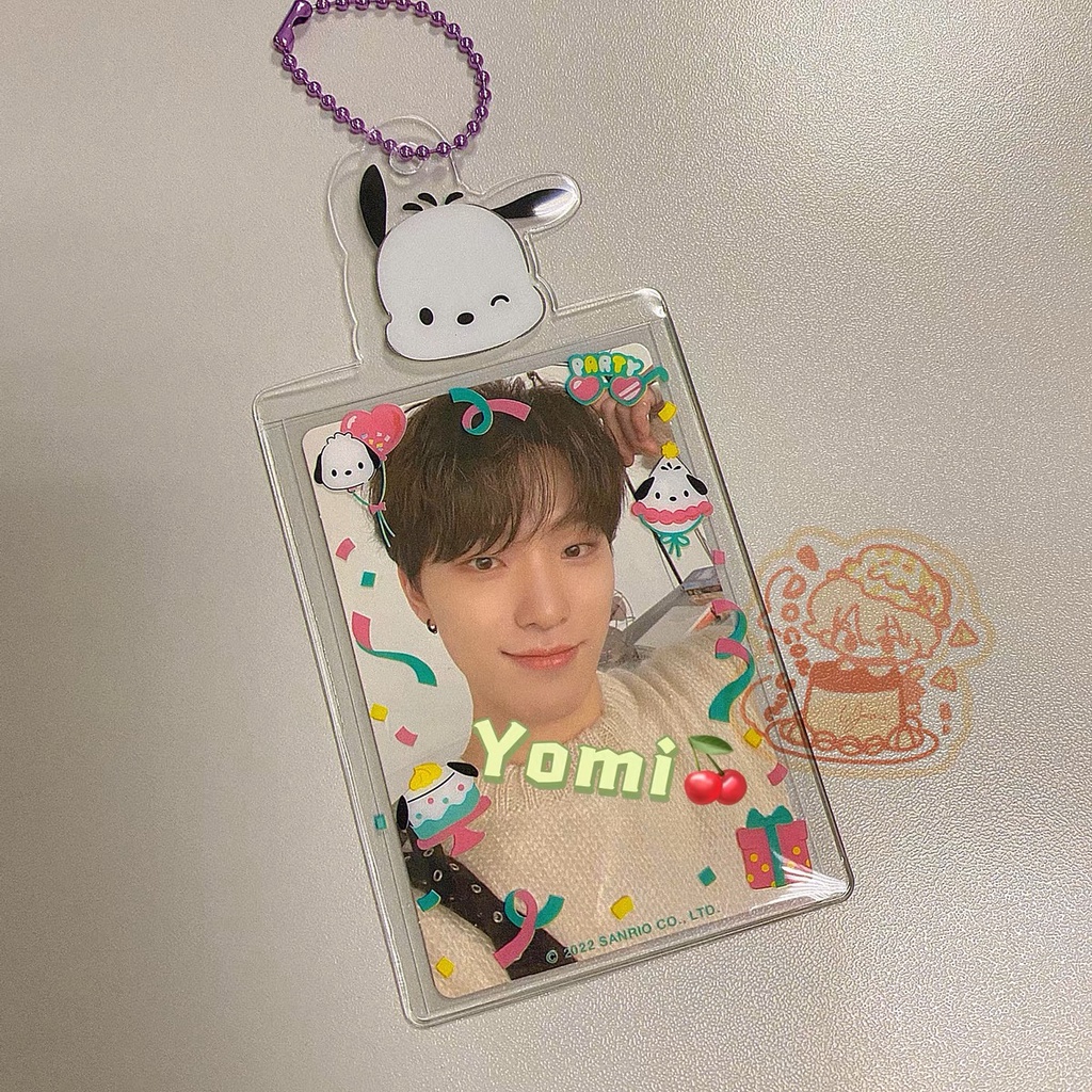 Pemegang Kartu Renda Sanrio Lucu Rantai iwith Kartun Transparan Card Case Untuk Idol Photocard Pelindung Name Tag Staionery