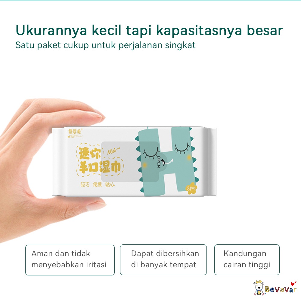 BEVAVAR 8pcs Baby Wipes mini/Tisu bayi Tanpa Alkohol/Kertas toilet basah untuk bayi