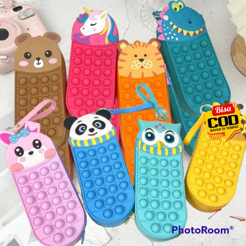 [Bisa COD] Kotak Pensil Pop It Motif Karakter Kartun Lucu Warna Warni Untuk Sekolah Anak Perempuan L