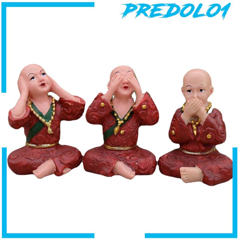 [Predolo1] 3pcs Patung Biksu Kecil Patung Ornamen Cina Untuk Rak Dinding Ruang Tamu