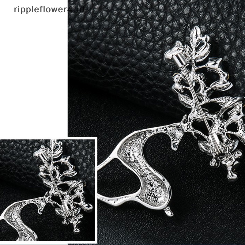 {rippleflower4.id} 1pc Bros Rusa Berlian Imitasi Untuk Wanita Pin Rusa Natal  ~