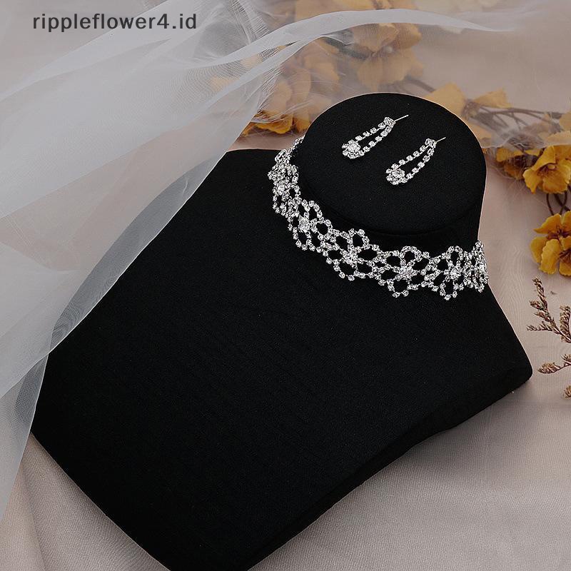 {rippleflower4.id} Set Perhiasan Pengantin Kristal Fashion Berlian Imitasi Berlapis Perak Kalung Anting Set~