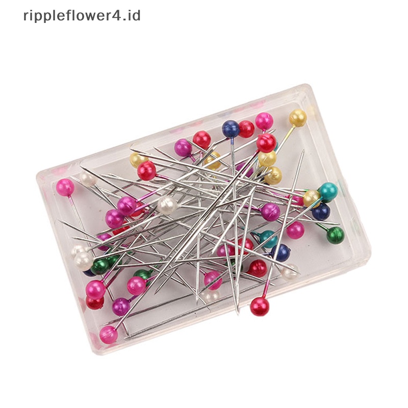 {rippleflower4.id} 100pcs /box Klip Jilbab Mutiara Bulat Panjang Bros Pin Jilbab Logam Tajam Untuk Syal~
