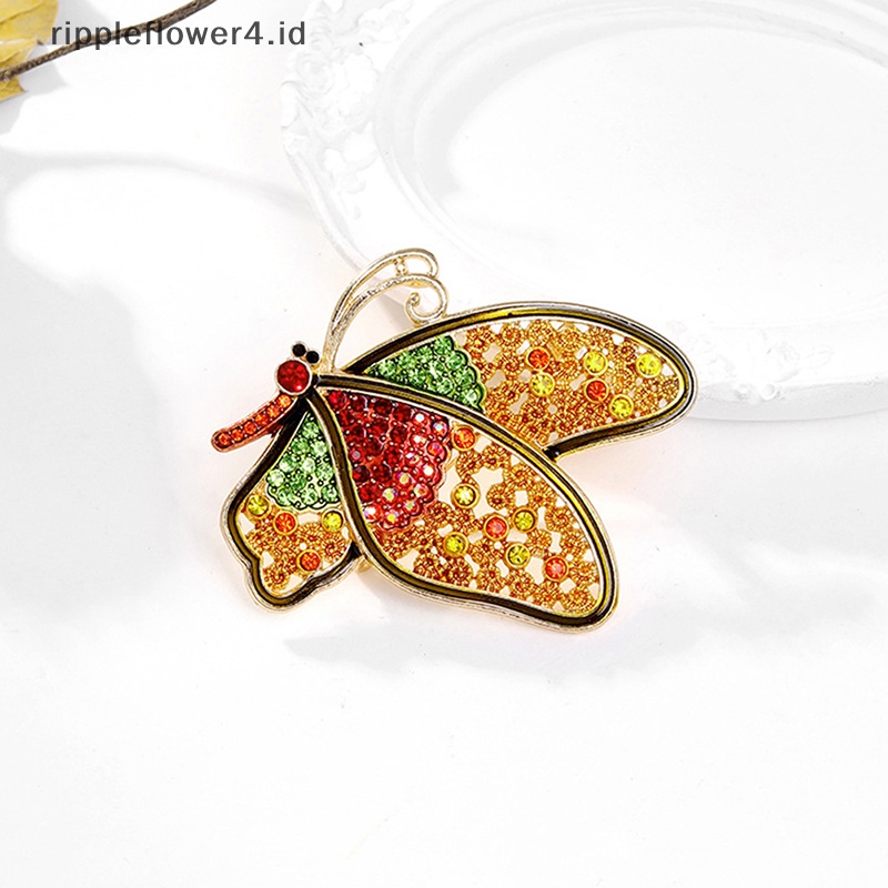 {rippleflower4.id} Fashion Berlian Imitasi Serangga Kupu-Kupu Bros Pin Wanita Pesta Pakaian Syal Perhiasan Aksesoris~