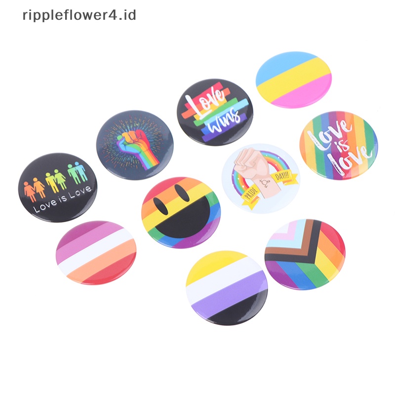 {rippleflower4.id} Lgbt Desain Hujan Kreatif Hati Yeh Jari Pin Bros Pin Logam Lencana Denim~