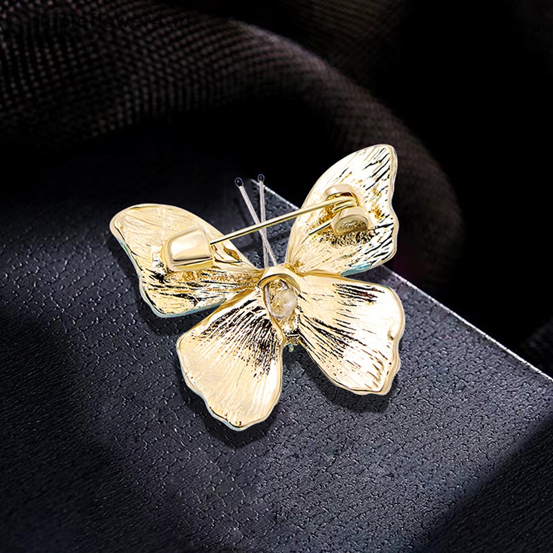 {rippleflower4.id} Wanita Berlian Imitasi Kupu-Kupu Serangga Bros Pin Vintage Kristal Bros Untuk Lady Perhiasan Pakaian Lencana~