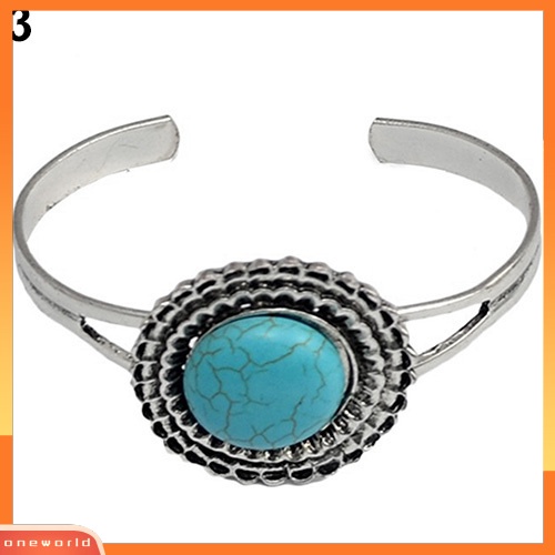 [WOD] Perhiasan Wanita Gaya Retro Geometris Turquoise Pembukaan Manset Bangle Gelang