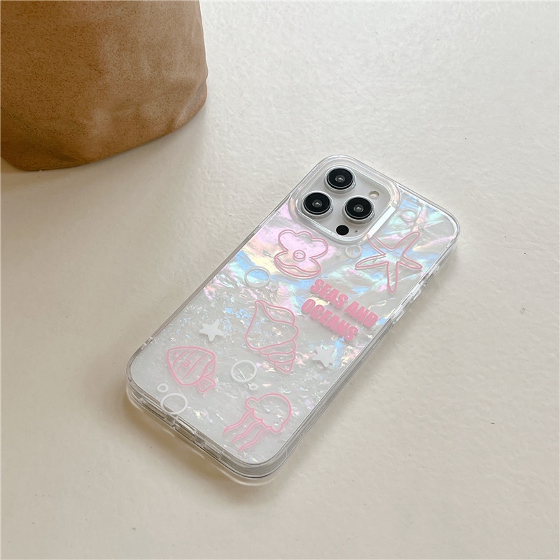 Ins Marine Life Cocok Untuk iPhone 14 Pro Max Casing Ponsel iPhone Double-layer Pola Dicetak Kompatibel Dengan Iphone13 13pro 13prm iPhone 11 11pro 14plus 12Pro Max Shockproof TPU Phone Case