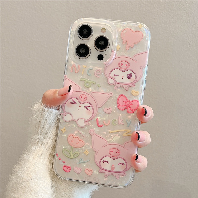 Ins Kuromi Cocok Untuk iPhone 14 Pro Max Casing Ponsel iPhone Double-layer Pola Dicetak Kompatibel Dengan Iphone13 13pro 13prm iPhone 11 11pro 14plus 12Pro Max Shockproof TPU Phone Case