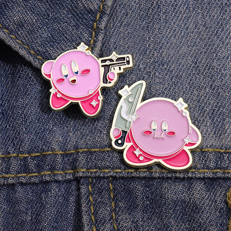 Bintang Kirby Bros Alloy Jepang Lapel Pin Lucu Anime Pasangan Lencana Kartun Tas Aksesoris